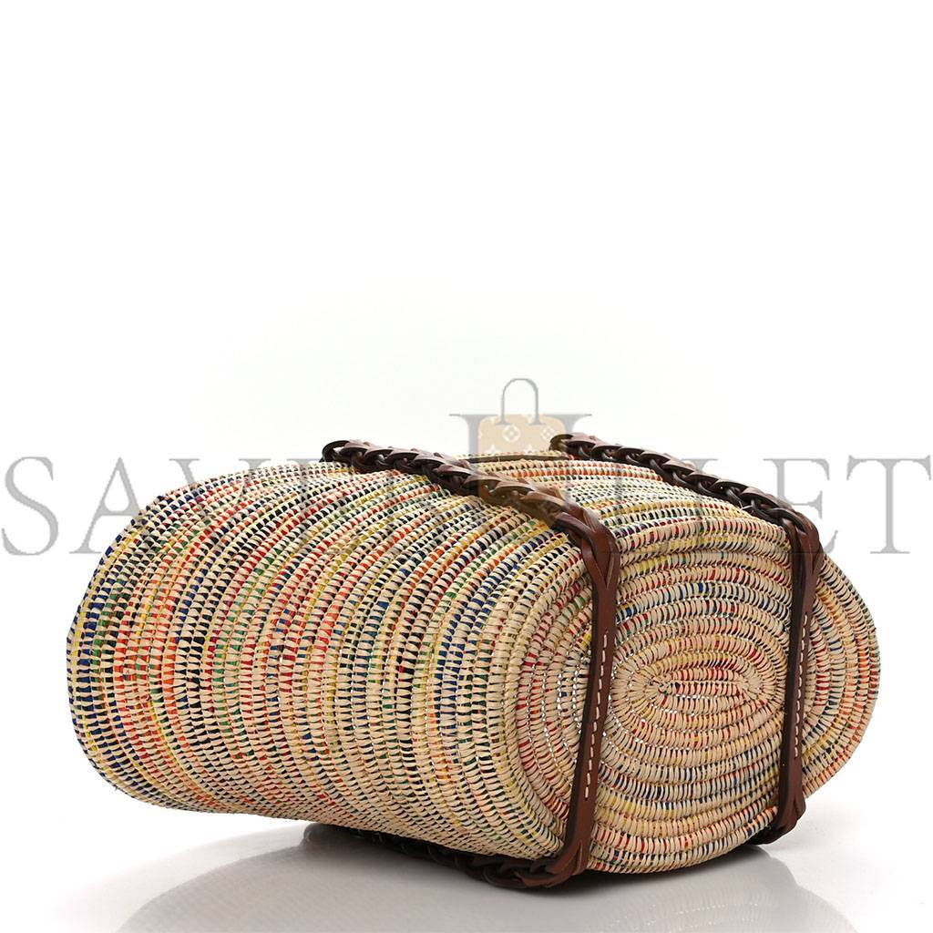 PRADA PAGLIA VITELLO WOVEN BRAIDED BASKET TOTE MULTICOLOR COGNAC 1BG312_2DIF_F00J7_V_IOM (25*25*14cm)